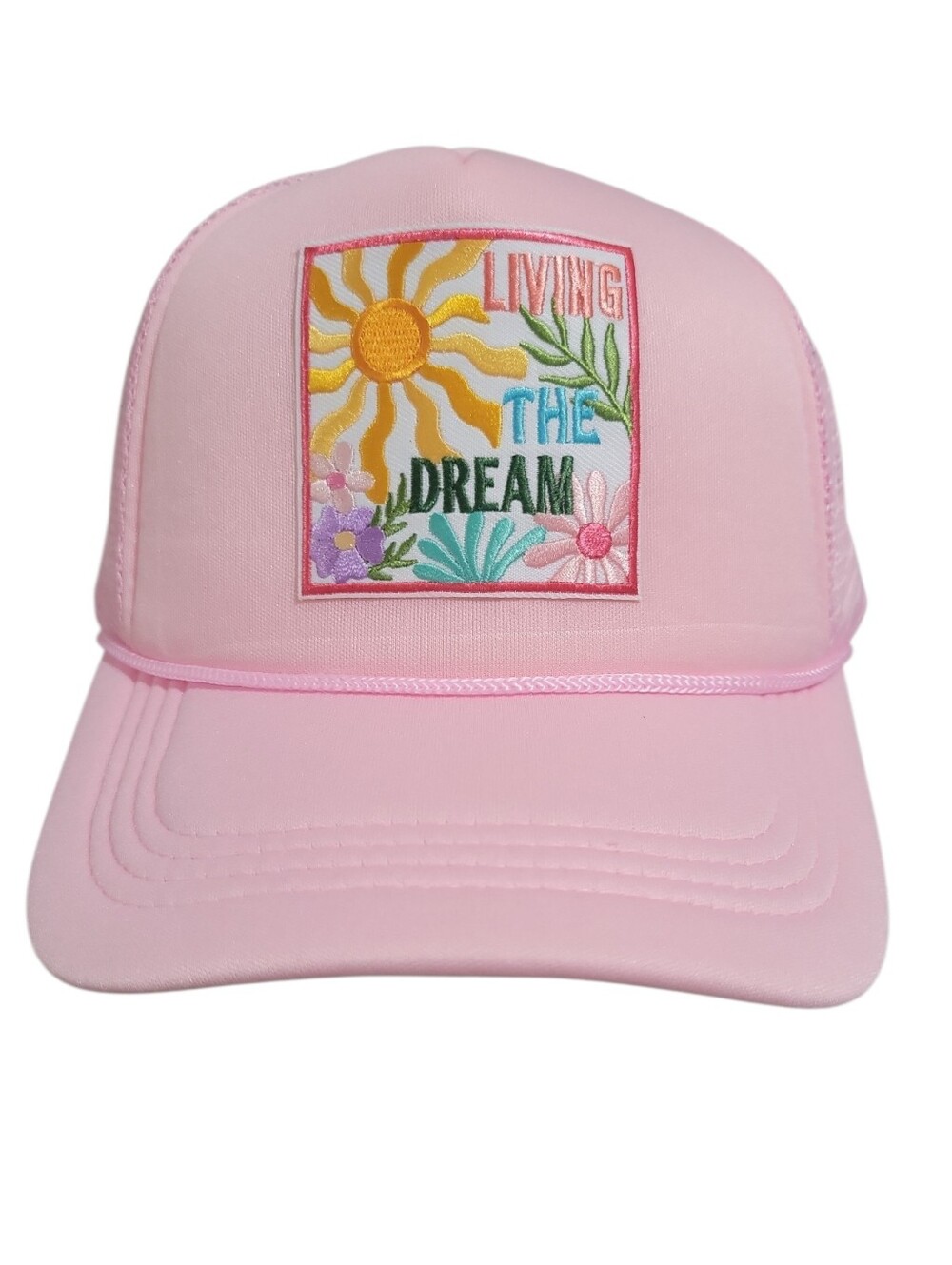 Living The Dream Embroidered Patch Pink Foam Adjustable Trucker Hat New One Size - Picture 2 of 8